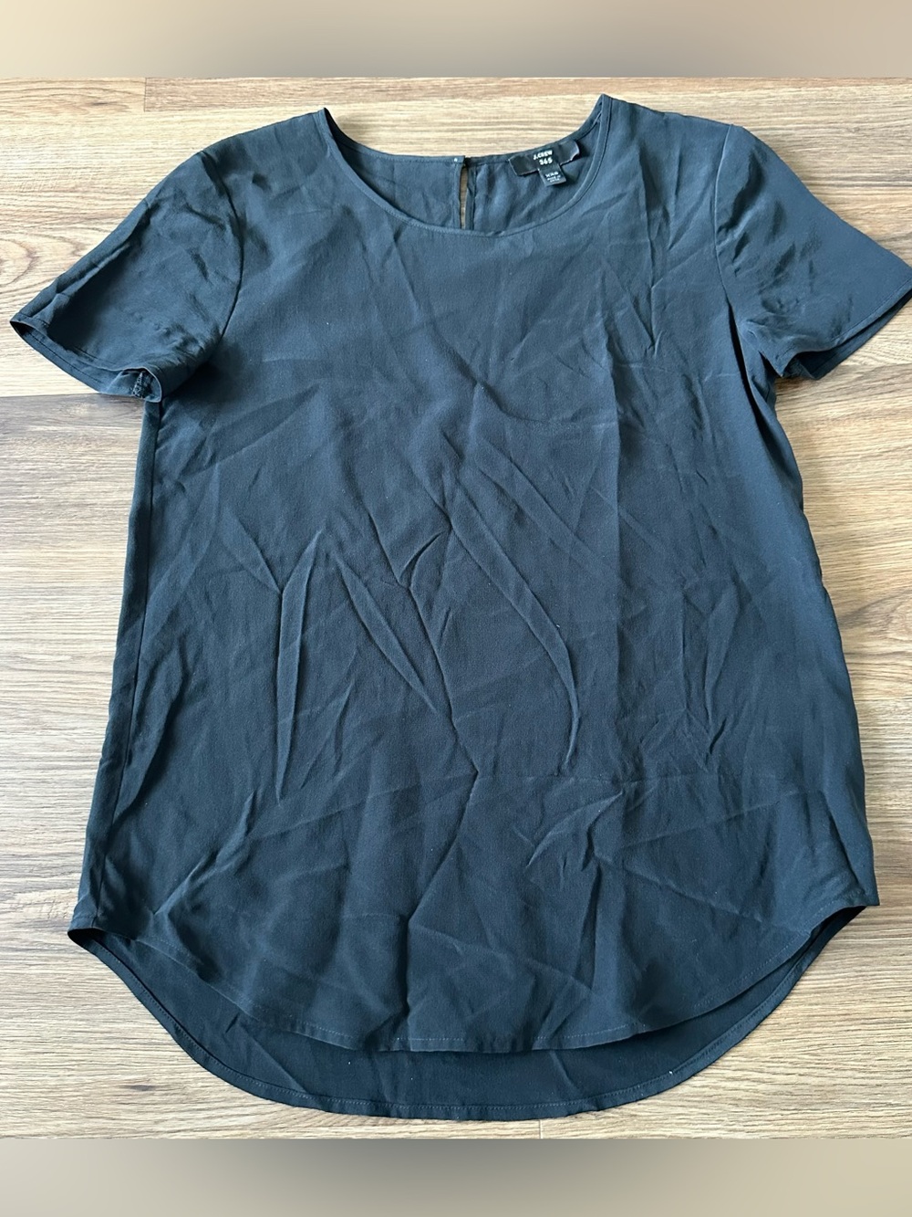 J Crew 365 Short Sleeve 100% Silk Shirt Black Women XXS Luxury Minimalist Blouse